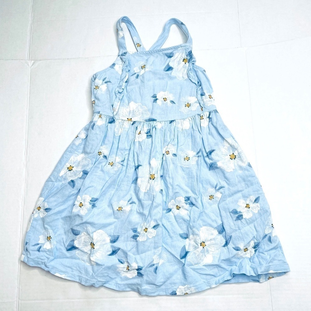 CARTER’S Toddler Girl’s Light Blue Floral Print Linen Square Neck Dress Size 5T
